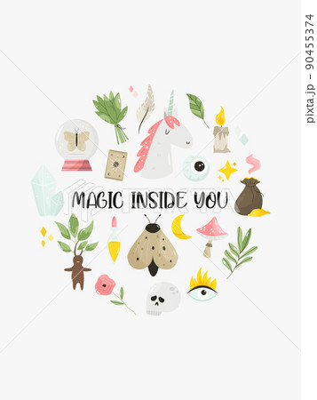 Vector composition with different magic, wizard items, icons, tools 90455374