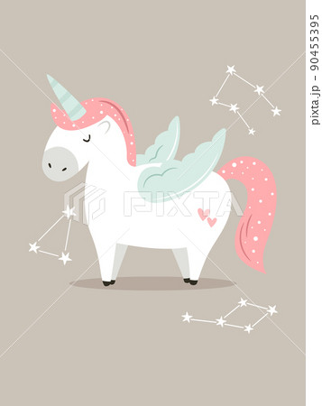 Vector illustration of cute dreaming unicorn. Vector illustration of cute dreaming unicorn. 90455395