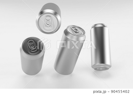 Aluminium beer and slim soda can mock up blank template. Juice, soda, beer jar blank isolated on white background. Aluminum can for design. Realistic aluminum cans. 3D rendering 90455402