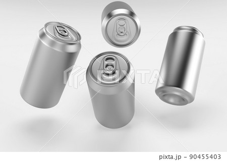Aluminium beer and slim soda can mock up blank template. Juice, soda, beer jar blank isolated on white background. Aluminum can for design. Realistic aluminum cans. 3D rendering Aluminium beer and slim soda can mock up blank template. Juice, soda, beer jar blank isolated on white background. Aluminum can for design. Realistic aluminum cans. 3D rendering 90455403