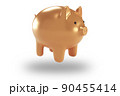 Hovering Piggy bank. Front view. Finance, saving money, pink piggy bank on white background. 3d rendering. 90455414