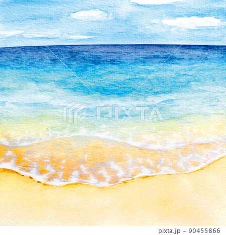 美しい波打ち際の風景の水彩画のイラスト素材 [90455866] - PIXTA