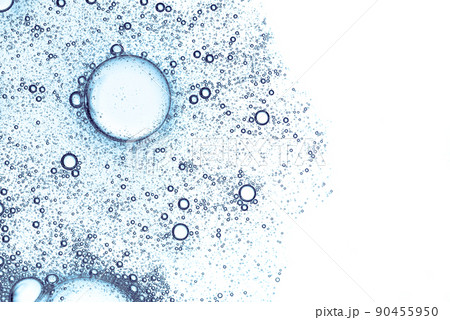 Air bubbles in liquid isolated on white background border composition with copy-space top view Air bubbles in liquid isolated on white background border composition with copy-space top view 90455950