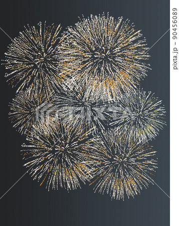 黄色花火灰色背景 縦のイラスト素材