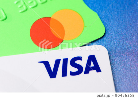 Close-up of two credit cards Visa and MasterCard Close-up of two credit cards Visa and MasterCard 90456358