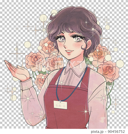 Showa shoujo manga touch-Glittering supermarket clerk carrying a rose 90456752