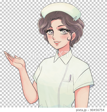 A nurse wearing a shojo manga-style illustration and a nurse cap A nurse wearing a shojo manga-style illustration and a nurse cap 90456754
