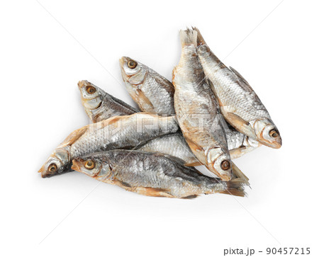 Tasty dried fish isolated on white, top view. Seafood Tasty dried fish isolated on white, top view. Seafood 90457215