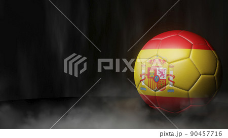 Soccer ball in flag colors on a dark abstract background. Spain. 3D image. Soccer ball in flag colors on a dark abstract background. Spain. 3D image. 90457716