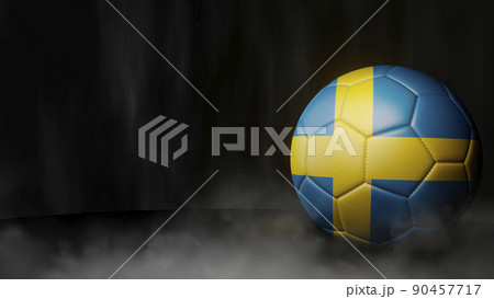 Soccer ball in flag colors on a dark abstract background. Sweden. 3D image. Soccer ball in flag colors on a dark abstract background. Sweden. 3D image. 90457717