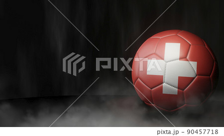 Soccer ball in flag colors on a dark abstract background. Switzerland. 3D image. Soccer ball in flag colors on a dark abstract background. Switzerland. 3D image. 90457718