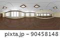 Empty dance-hall with yellow walls and wooden parquet 360 degrees panorama 90458148