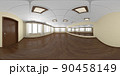 Empty ballroom with yellow walls and wooden parquet 360 degrees panorama 90458149