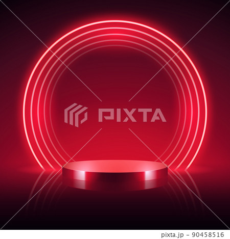 Cylinder Podium with Abstract Neon Red 90458516