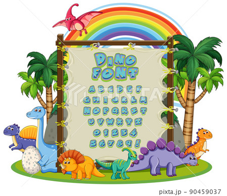 Font design for english alphabets in dinosaur character on canvas board 90459037