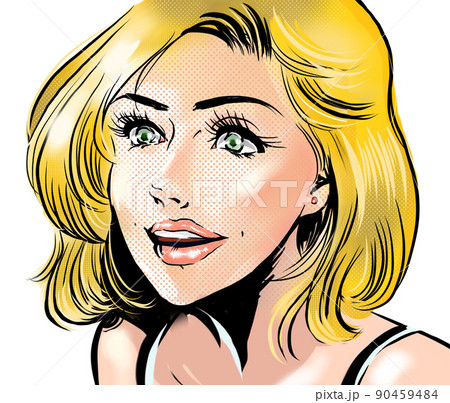 セクシーな金髪外国人美女が微笑むアメコミ風カラーイラスト 90459484