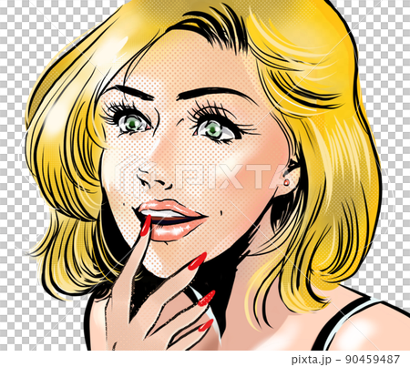 American comic style color illustration with a sexy blonde foreign beauty smiling 90459487