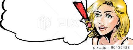 セクシーな金髪外国人美女が微笑むアメコミ風カラーイラストと吹き出しのイラスト素材
