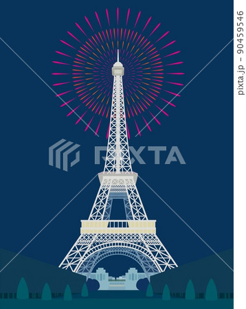 エッフェル塔　tour　eiffel　打ち上げ花火　パリ 90459546