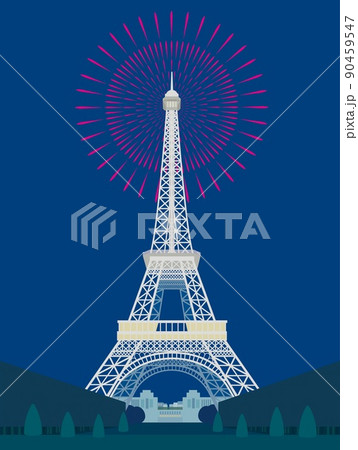 エッフェル塔　tour　eiffel　打ち上げ花火　パリ 90459547