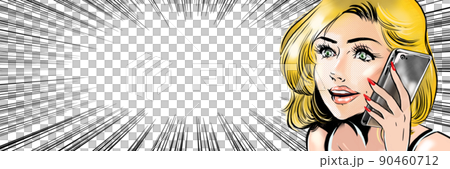 セクシーなアメリカ人金髪美女が電話に出るアメコミ風カラーイラスト 90460712