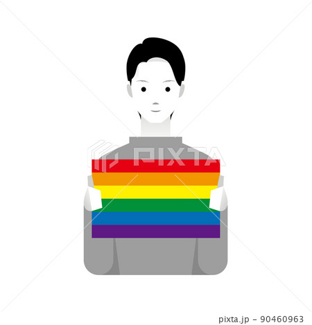 レインボーフラッグを掲げる男性　LGBTQ＋ 90460963