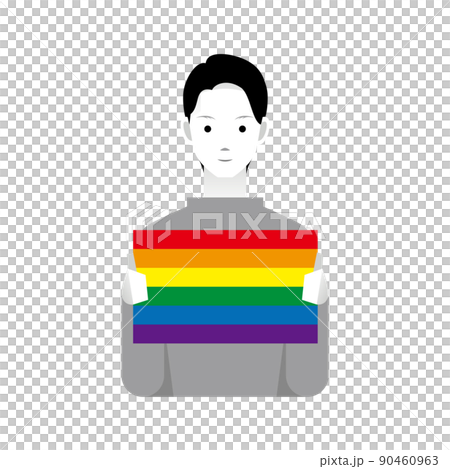 レインボーフラッグを掲げる男性　LGBTQ＋ 90460963