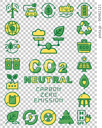 CO2　カーボンニュートラル　カラフルなアイコンセット 90462121