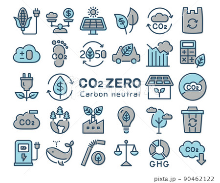 CO2　カーボンニュートラル　カラフルなアイコンセット 90462122
