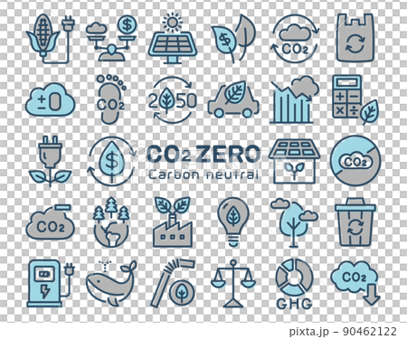 CO2　カーボンニュートラル　カラフルなアイコンセット 90462122