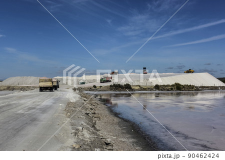 Extraction of raw material salt, from an open pit mine, La Pampa, Argentina Extraction of raw material salt, from an open pit mine, La Pampa, Argentina 90462424