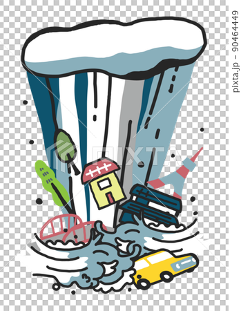 緊急!豪雨による自然災害はそこまで迫ったいます! セット イラスト素材 緊急!豪雨による自然災害はそこまで迫ったいます! セット イラスト素材 90464449