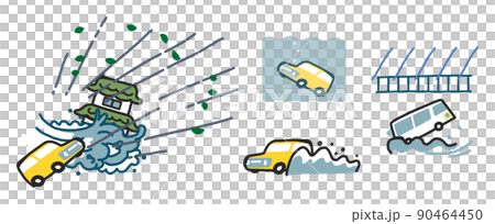 Various car damage during heavy rain set illustration material 90464450
