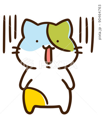 ガーンとショックを受けるかわいいねこのデフォルメ手書きイラスト 90464763