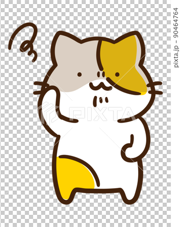 頭を悩ませるかわいいねこのデフォルメ手描きイラスト 頭を悩ませるかわいいねこのデフォルメ手描きイラスト 90464764