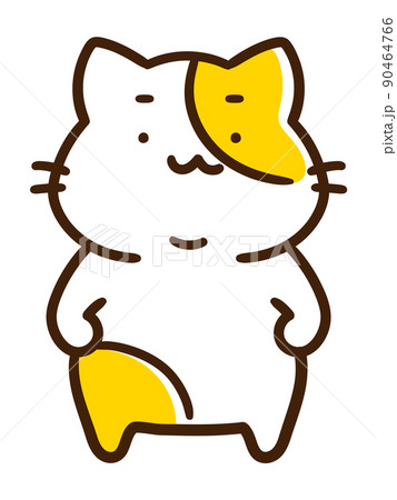 むくんで太っているかわいいねこのデフォルメ手書きイラストのイラスト素材