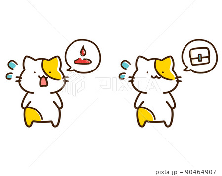 生理中のねこのかわいい手書き風デフォルメイラストセット 90464907