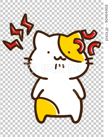 イライラして怒りっぽいかわいいねこのデフォルメイラスト 90464908