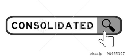 Search banner in word consolidated with hand over magnifier icon on white background Search banner in word consolidated with hand over magnifier icon on white background 90465397