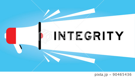 Color megaphone icon with word integrity in white banner on blue background 90465436