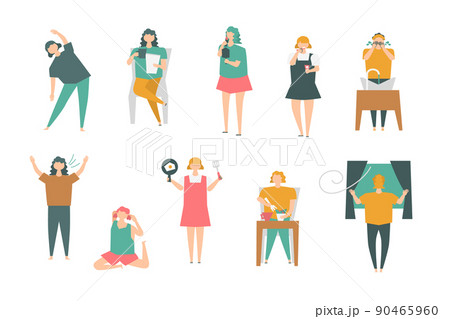 モーニングルーティーン イラストセット モーニングルーティーン イラストセット 90465960