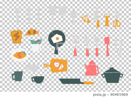 キッチンツールと朝食のイラストセット 90465969