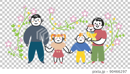 整列する双子ちゃんのいる家族 ファミリー イラスト素材のイラスト素材