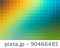 Background of orange and blue and green colors squares connected diagonally. Geometric texture. Abstract art pattern of square pixels, space for your design or text. A backing of mosaic squares for 90466485
