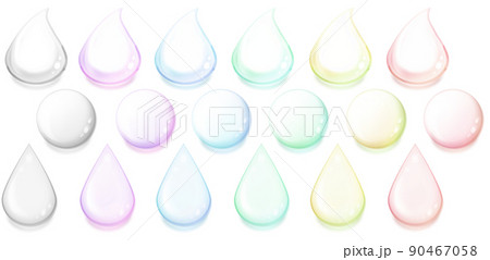 半透明の雫と水滴のカラフルアイコンセット(白背景) 半透明の雫と水滴のカラフルアイコンセット(白背景) 90467058