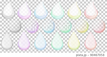 Colorful icon set of translucent drops and water droplets (white background) 90467058