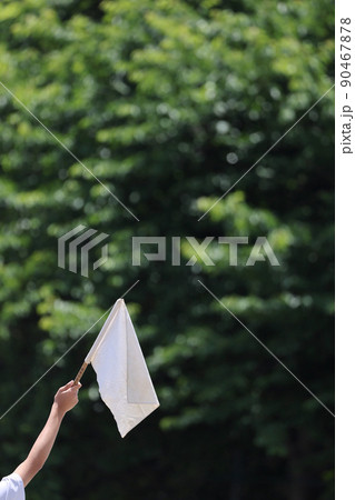 体育祭　学校行事運動会　優勝を目指して　審判の白旗 90467878