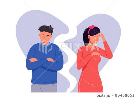 Couple breakup. Break relationship girlfriend boyfriend, couples conflict dispute communication love quarrel, cartoon vector illustration 90468053