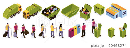 Isometric Garbage Recycling Color Icon Set Isometric Garbage Recycling Color Icon Set 90468274