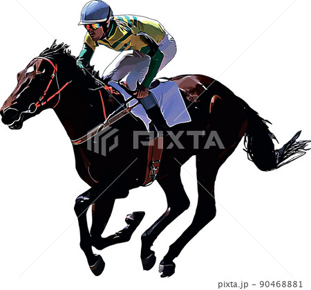 Racehorse with jockey at races. Isolated on a white background 90468881
